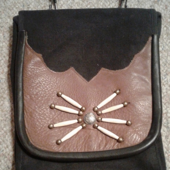 Unique black canvas/leather messenger bag NWOT - Picture 2 of 6